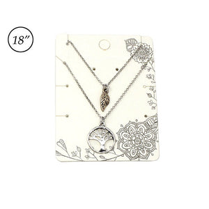 Multi layer tree of life necklace set - silver