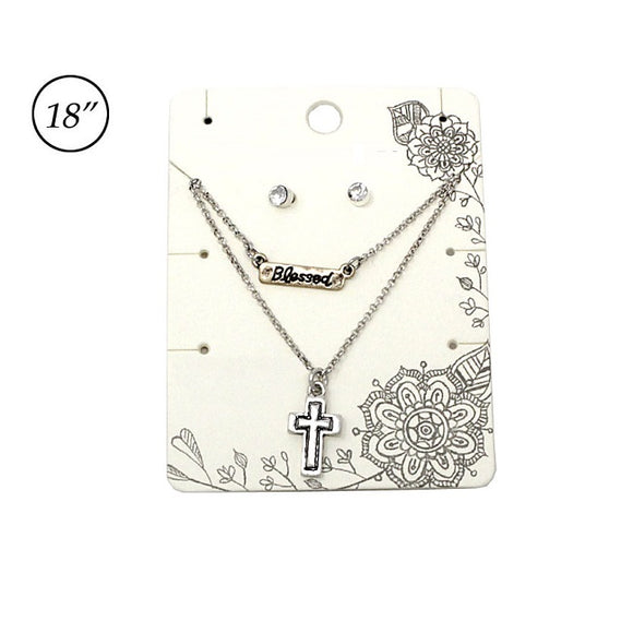Multi layer cross & blessed necklace set