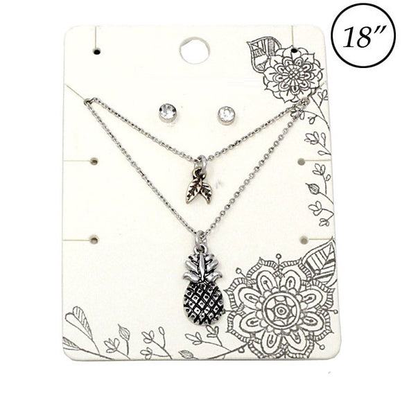 Multi layer Pineapple necklace set - silver