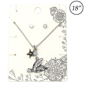 Turtle & starfish necklace set - burnish silver