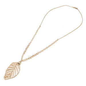 Leaf & glass bead necklace set - gold