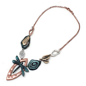 Artistic Dragonfly necklace set - patina multi