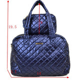 Metro quilted tote set - navy blue