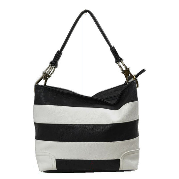 Stripe single handle shoudler bag - black white