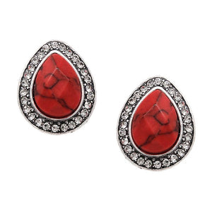 Tear drop w/ pave earring - coral