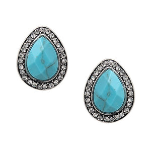 Tear drop w/ pave earring - turquoise