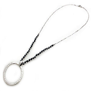 Round w/ glass bead necklace set - silver