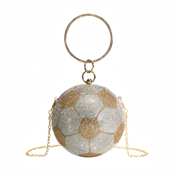 Rhinestone soccer ball bag - gold
