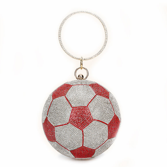 Rhinestone soccer ball bag - red