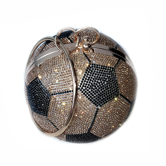Rhinestone soccer ball clutch - gold/black