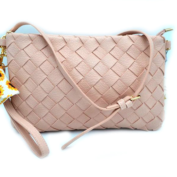 Weaving crossbody bag with sanitizer keychain - blush