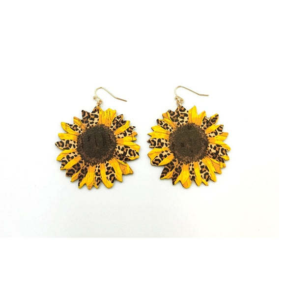 [2 PC] Sunflower w/ leopard earring
