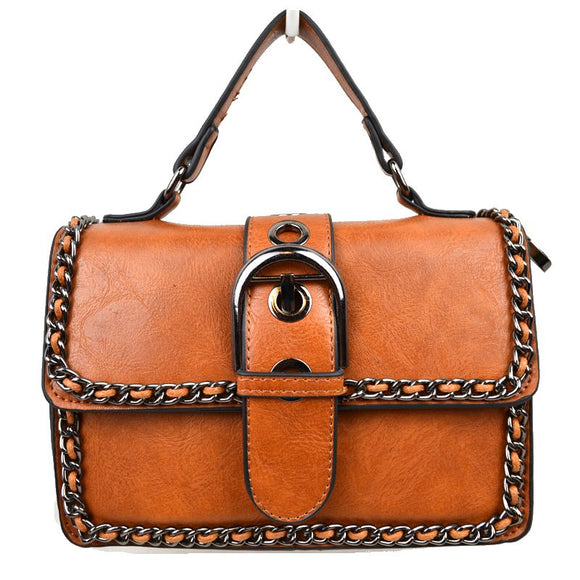 Belted chain crossbody bag - brown
