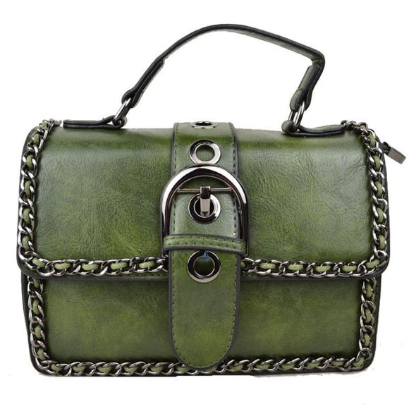 Belted chain crossbody bag - dark green
