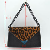 Leopard print & crocodile embossed chain shoulder bag - khaki