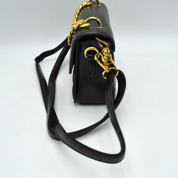 Chain detail turn-lock shoulder crossbody bag - black