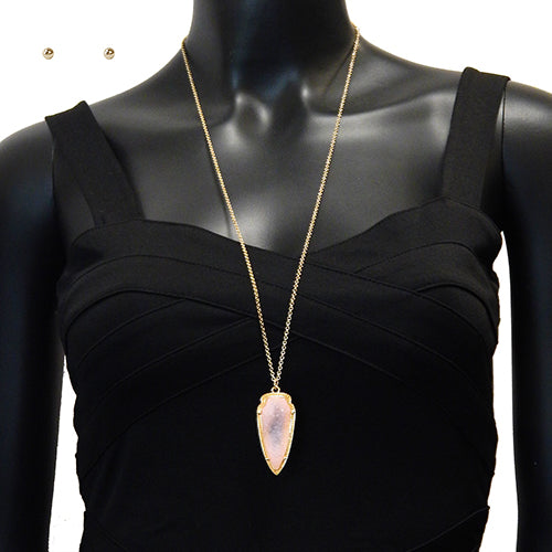 Druzy pendant necklace set - pink