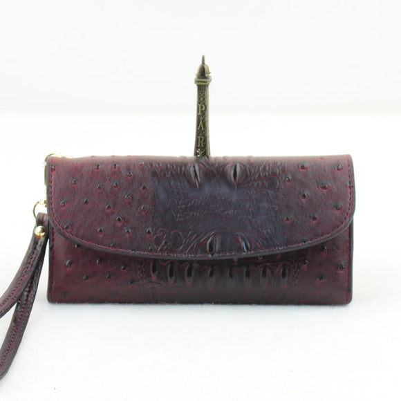 Fold-over crocodile embossed wallet - dark red