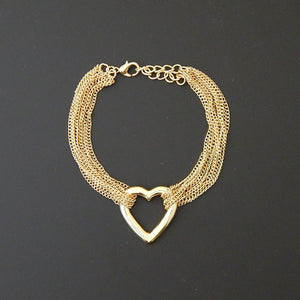 Heart multi chain bracelet - gold