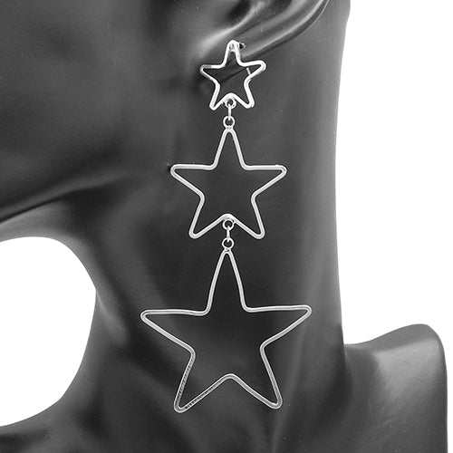 Triple star drop earring - silver