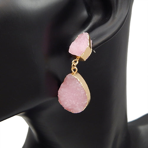 Oval shape druzy earring -  pink