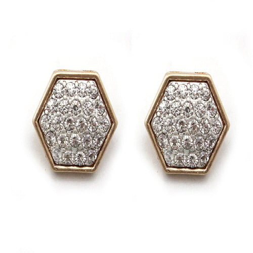 HEXAGON PAVE EARRING - GOLD CLEAR
