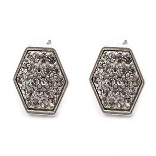 HEXAGON PAVE EARRING - SILVER CLEAR