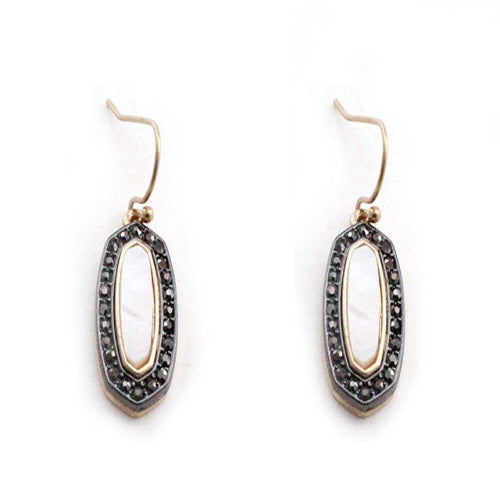 SHELL & PAVE EARRING - GOLD HEMATITE