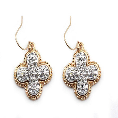 CLOVER PAVE EARRING - GOLD & CLEAR - Pink Vanilla