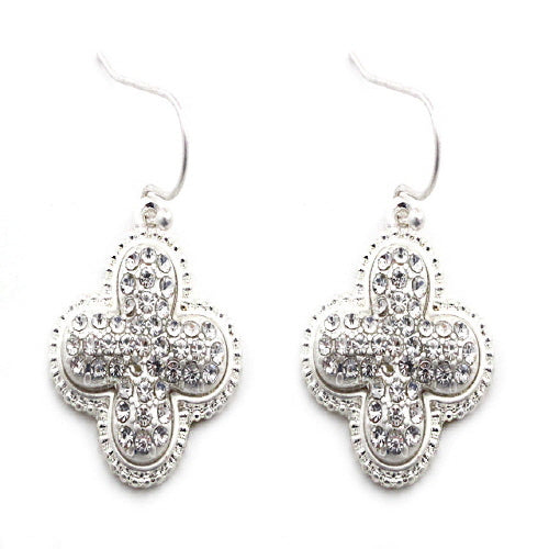 CLOVER PAVE EARRING - SILVER & CLEAR - Pink Vanilla
