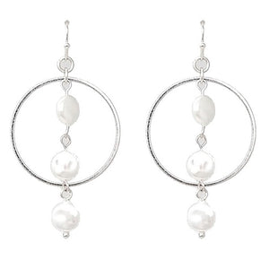 Hoop w/ coin pearl earring - silver