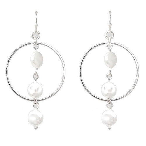 Hoop w/ coin pearl earring - silver
