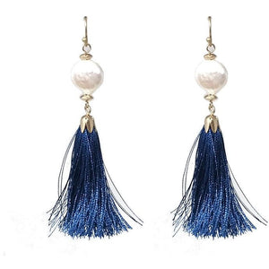 Pearl w/ tassel earring - blue