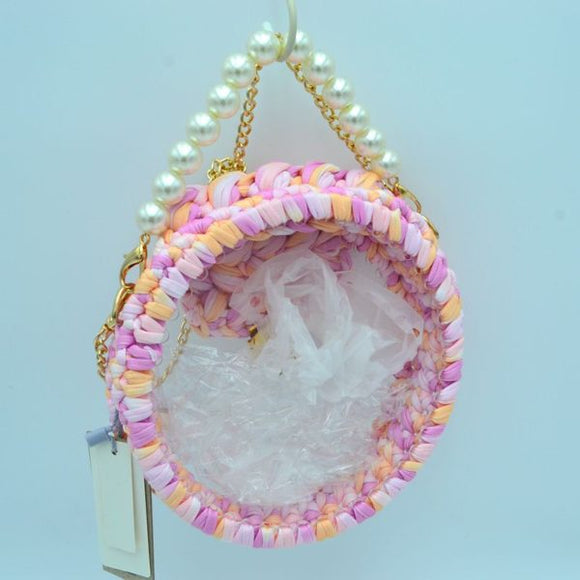 Chunky cotton tube clear bag with pearl handle - multi 1