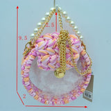 Chunky cotton tube clear bag with pearl handle - multi 3
