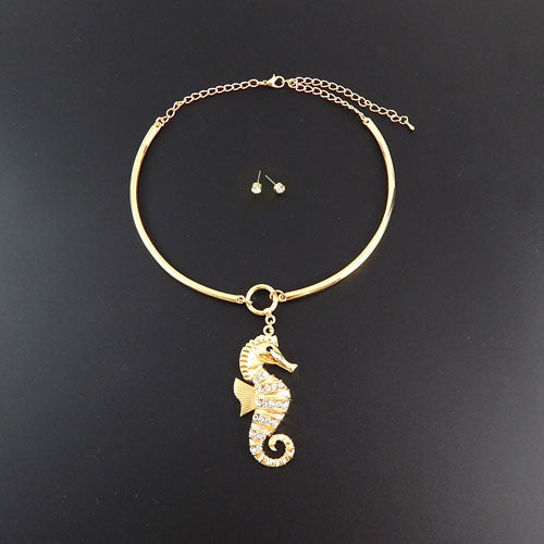 Sea horse choker set - gold