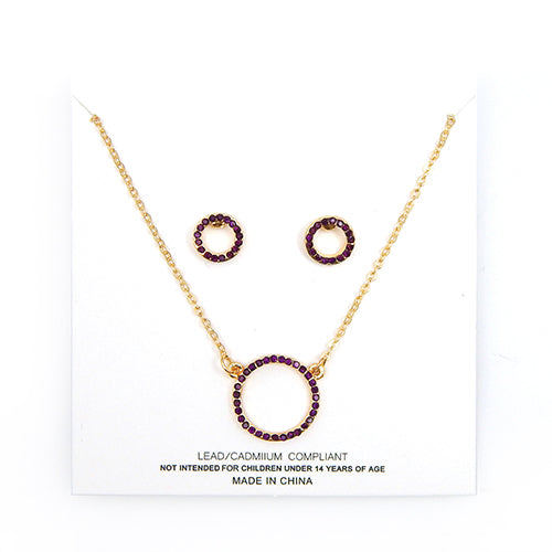 Crystal stud necklace and earring set - multi color