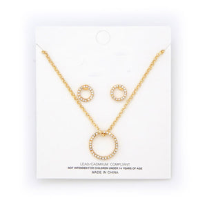 Round crystal stud necklace and earring set - gold