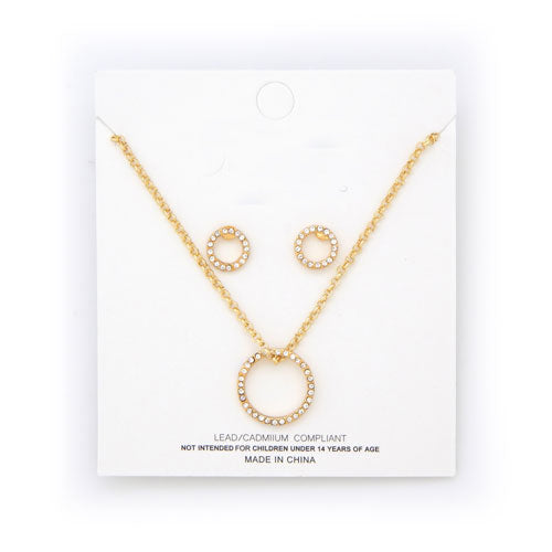 Round crystal stud necklace and earring set - gold