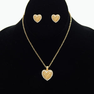 Heart necklace and earring set - crystal stud