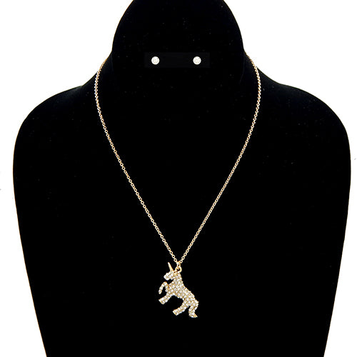 Unicorn crystal stud necklace set - gold