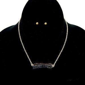 Geometric druzy pendant necklace set - black