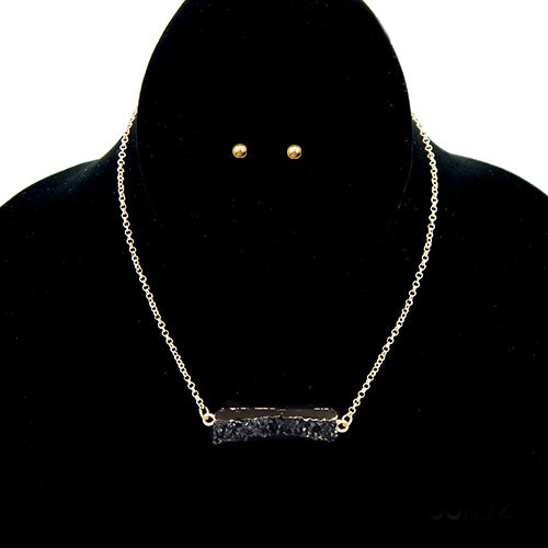 Geometric druzy pendant necklace set - black