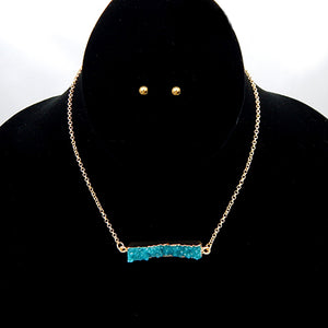 Geometric druzy pendant necklace set - blue