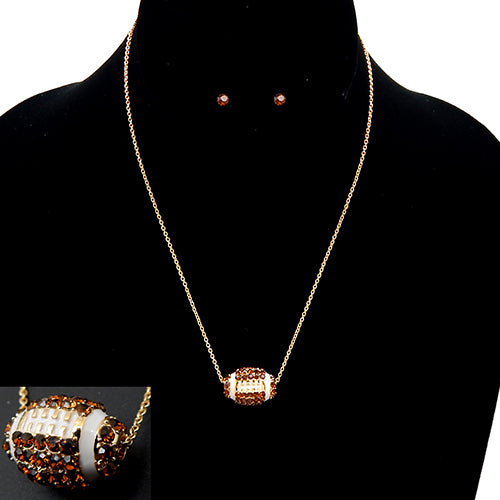 Football crystal stud necklace set - gold
