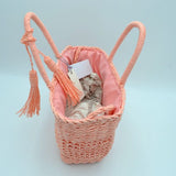 Straw tote with tassel - tan