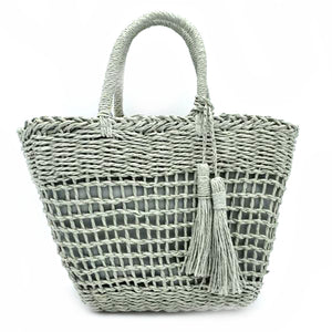 Straw tote with tassel - sage